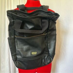 Adidas Black Faux Leather Backpack with Gold Accent